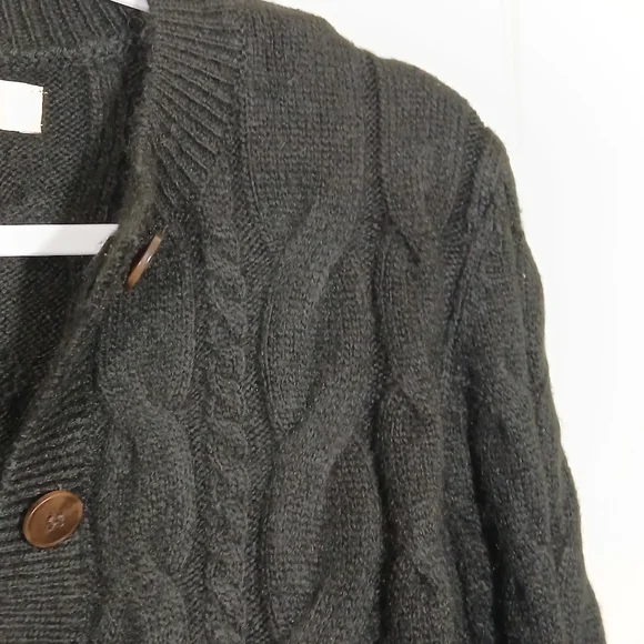 Loft Black Cable Knit Soft Stretch Button Cardigan Medium - Picture 4 of 7